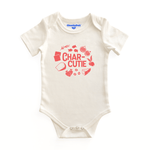 Chunky Deli product image: Natural-colored "Charcutie" bodysuit, 100% cotton with envelope shoulders and three-snap closure, laid flat on a white background.