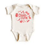 Chunky Deli product image: Natural-colored "Charcutie" bodysuit, 100% cotton with envelope shoulders and three-snap closure, laid flat on a white background.