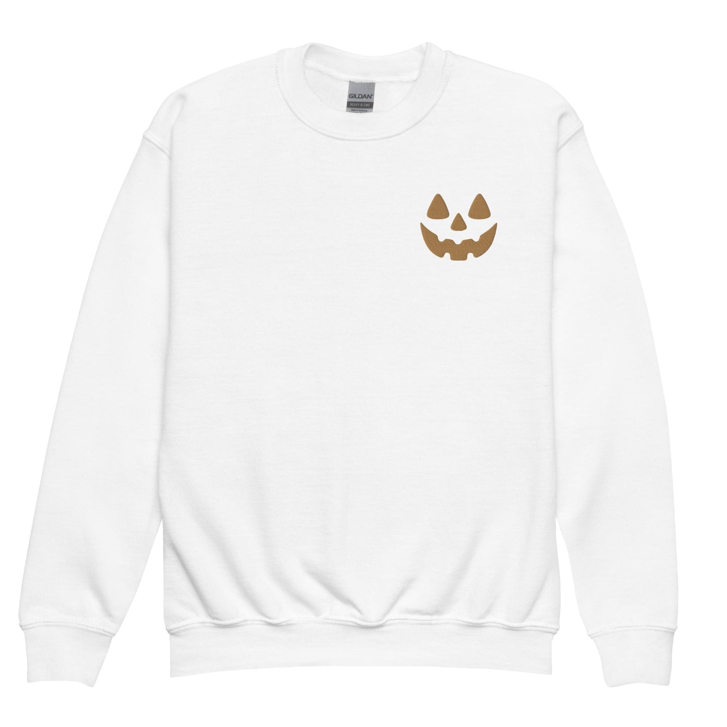 Chunky Deli product photo: Crewneck sweatshirt featuring a jack-o'-lantern face embroidered on the left breast pocket, perfect for fall or Halloween.