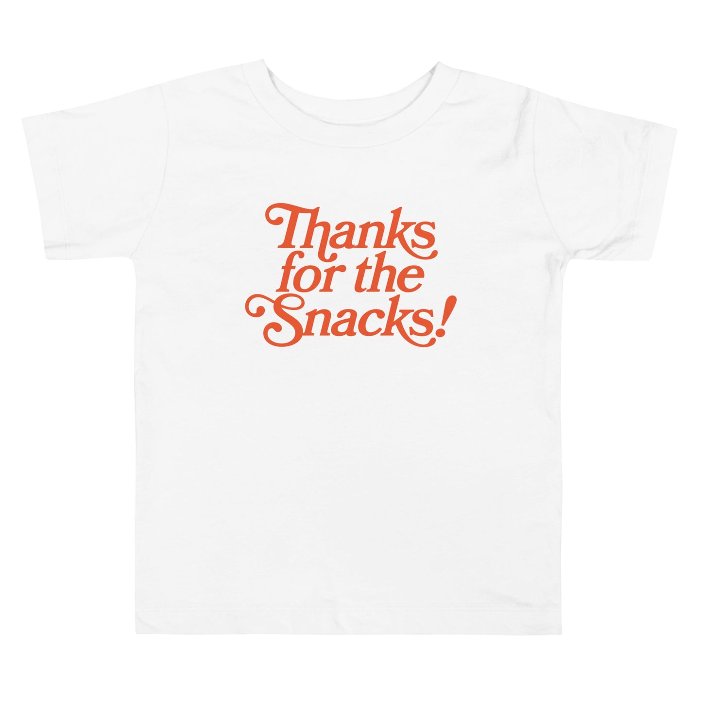 Chunky Deli product image: Natural-colored "Thanks for the Snacks!" kids and toddler t-short 100% cotton laid flat on a white background.