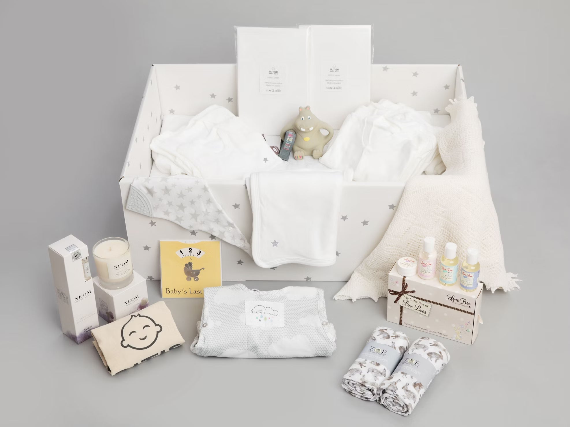 Image of a baby gift basket with several items