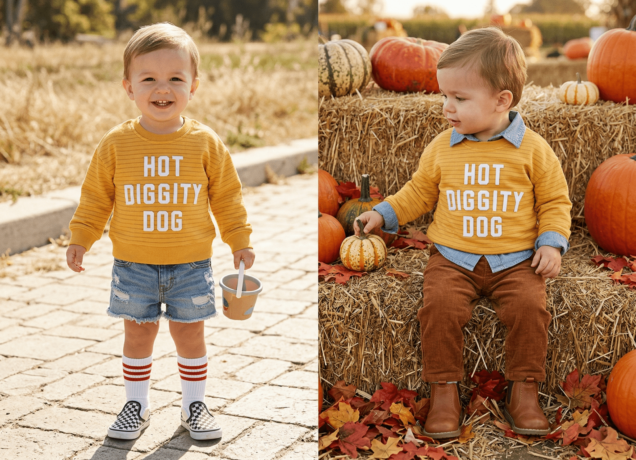 2 different ways to style the Hot Diggity Dog Sweater from Chunky Deli. In the Summer or fall
