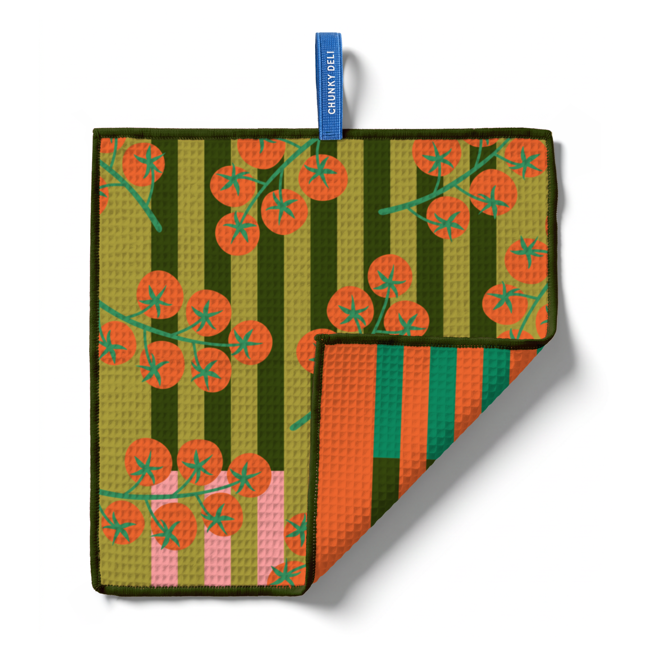 Chunky Deli product image of a cleanup cloth with a tomato pattern on a green background