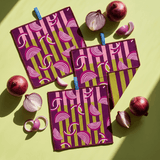 Chunky Deli product image of a three purple cloths with onions on a yellow background