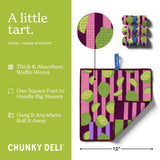 Chunky Deli A little Tart cleaning cloths with packaging and features on a lime green background