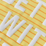 Close-up of the Better with Butter Kids Crewneck Sweater showing bright yellow fabric with white text.