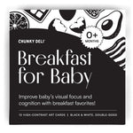 Close-up of the Chunky Deli Breakfast for Baby box for 10 high-contrast black and white double-sided art cards for 0+ months.