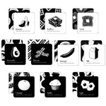 Grid of all 10 Chunky Deli Breakfast for Baby double-sided art cards showing illustrations like bananas, waffles, and eggs.