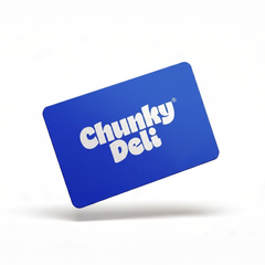 Chunky Deli product image: A blue gift card tied with the text "Chunky Deli" on a white background.