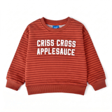 Criss Cross Applesauce Kids Crewneck Sweater in Red with stripes, 100% Cotton, soft, by chunky deli