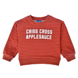 Criss Cross Applesauce Kids Crewneck Sweater in red with stripes, 100% Cotton, soft, by Chunky Deli.