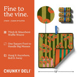 Chunky Deli Fine to the Vine cleaning cloths with packaging and features on a red background
