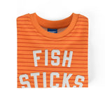 Fish Sticks Kids Crewneck Sweater in vibrant orange stripes, 100% Cotton, soft and cozy for kids, by Chunky Deli.