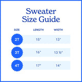 Apparel Size Guide for Fish Sticks Kids Crewneck Sweater including sizes 2T, 3T, and 4T.