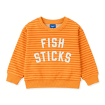 Fish Sticks kids crewneck sweater in vibrant orange stripes, 100% cotton for kids.