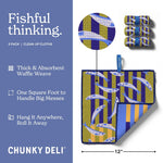 Chunky Deli Fishful thinking cleaning cloths with packaging and features on a blue background