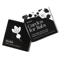Chunky Deli Garden for Baby box and a high-contrast black and white art card featuring a radish.