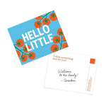 Chunky Deli Gift Note Add-On featuring a tomato inspired postcard that says 'Hello Little!' with a personalized message for a special occasion.