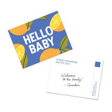 Chunky Deli Gift Note Add-On featuring a lemon inspired postcard that says 'Hello Baby!' with a personalized message for a special occasion.