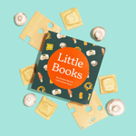 Chunky Deli product image: "Little Books Tasty Collection" box set laying on top of a bed of ravioli, mushrooms, and cheese, all placed on a light blue background.