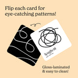 Front and back view of a spaghetti card from the "Pasta for Baby" set on a light yellow background.