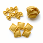 Chunky Deli product image of the Play Pasta Felt Set including ravioli, farfalle and fettuccini on a white background.