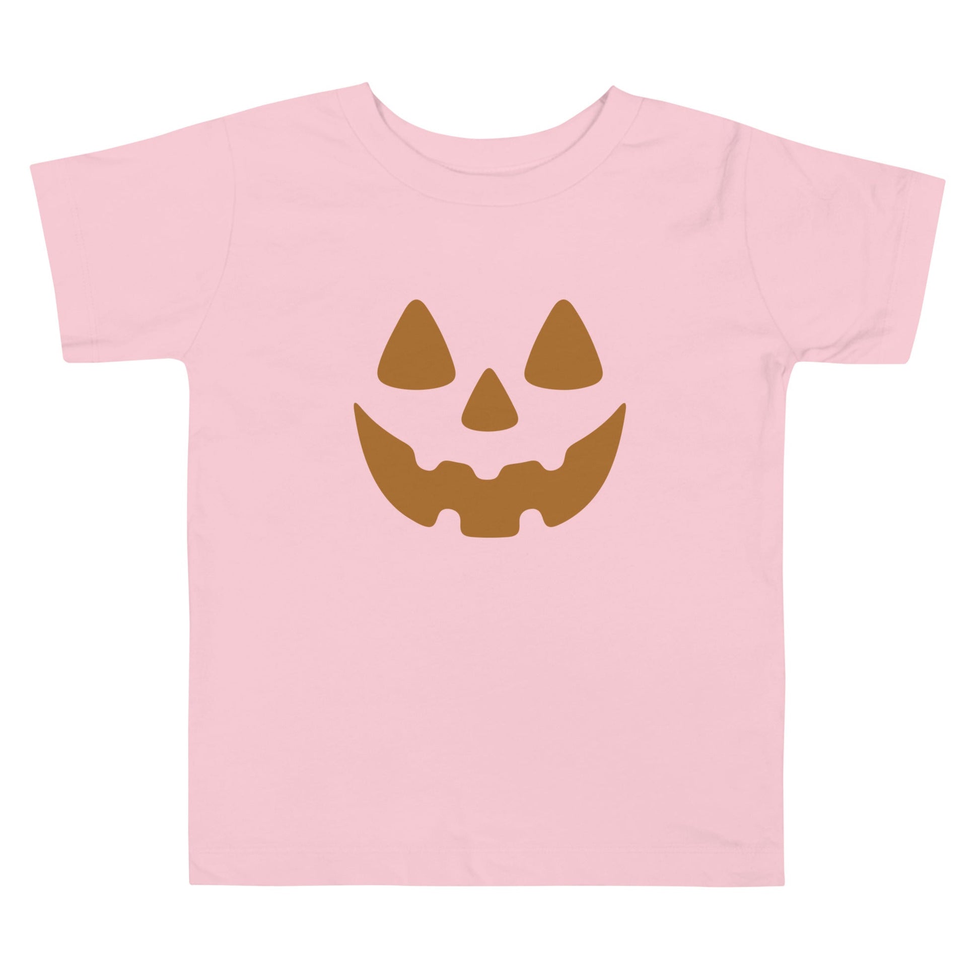 Chunky Deli product image: Pink "Pumpkin Smile" kids' t-shirt with a festive jack-o'-lantern face design for Halloween.