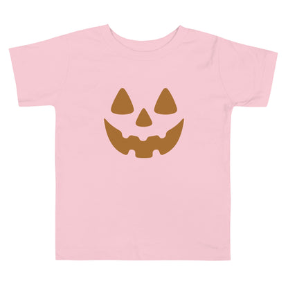 Chunky Deli product image: Pink "Pumpkin Smile" kids' t-shirt with a festive jack-o'-lantern face design for Halloween.
