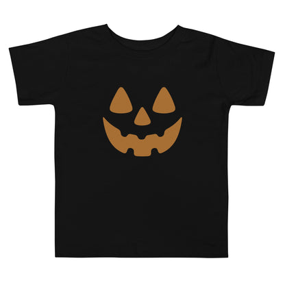 Chunky Deli product image: Black "Pumpkin Smile" kids' t-shirt with a festive jack-o'-lantern face design for Halloween.