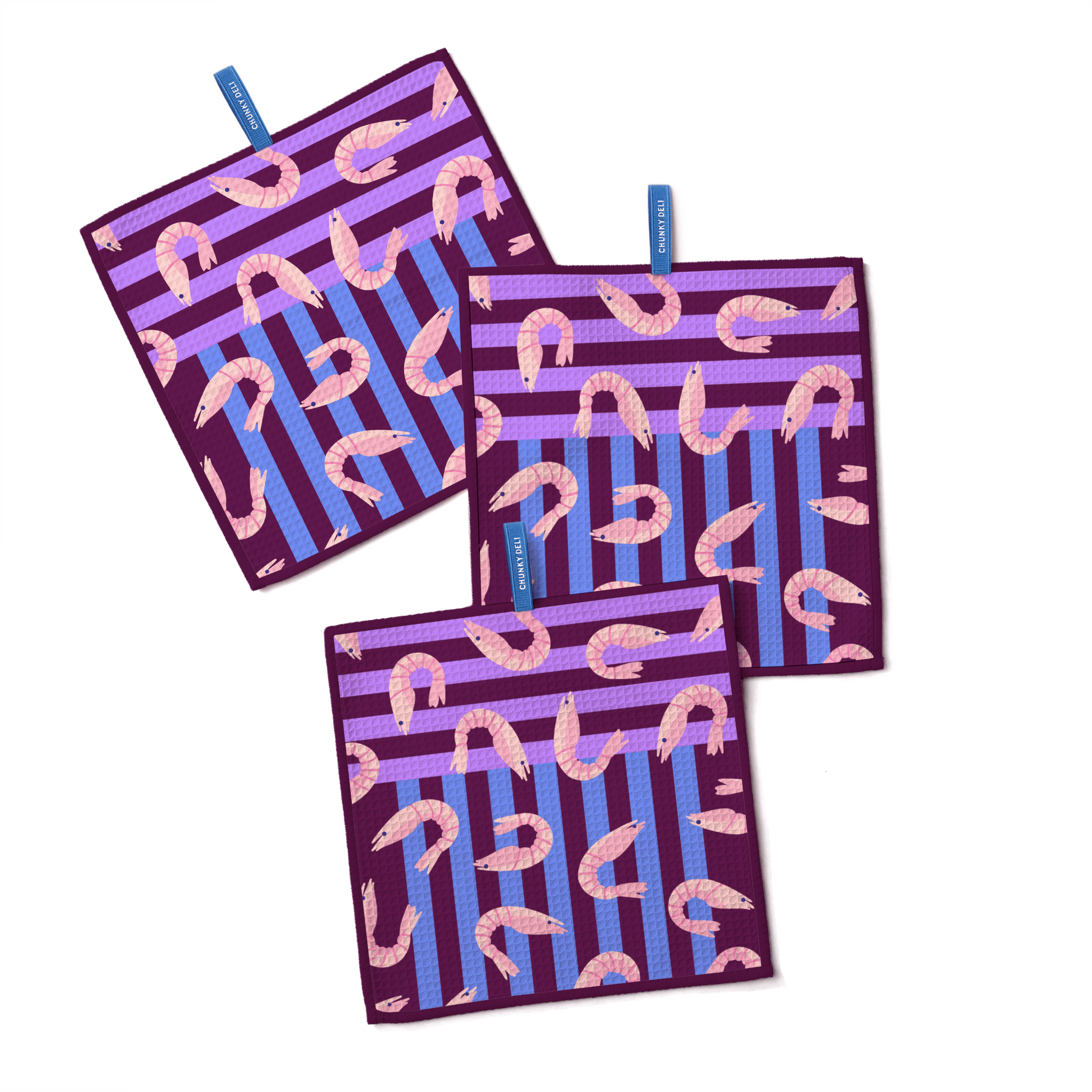 Chunky Deli product image of dishtowels featuring shrimp on a white background.