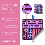 Chunky Deli shrimply iconic cleaning cloths with packaging and features on a pink background