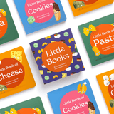 Chunky Deli product image: Three natural-colored bodysuits fanned out: "Charcutie," "Al Dente," and "Petite Free," with the "Little Books Culinary Collection" box set (containing "Little Book of Pasta," "Little Book of Cheese," and "Little Book of Cookies