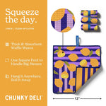 Chunky Deli squeeze the daycleaning cloths with packaging and features on a yellow background