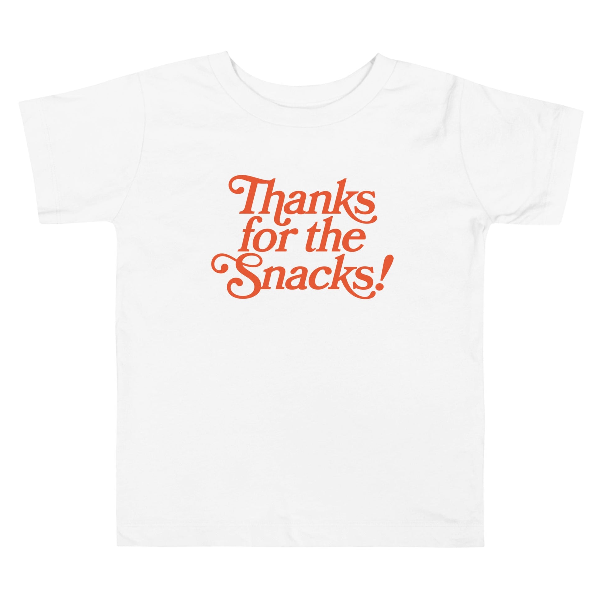 Chunky Deli product image: Natural-colored "Thanks for the Snacks!" kids and toddler t-short 100% cotton laid flat on a white background.
