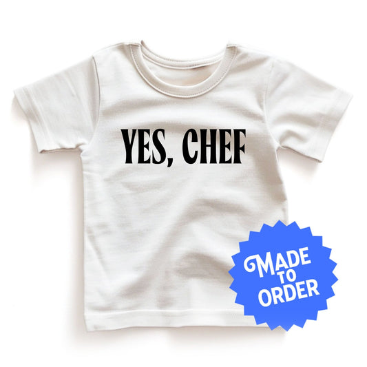 Chunky Deli product image: White kids' t-shirt with short sleeves and the text "Yes, Chef" printed on the chest.